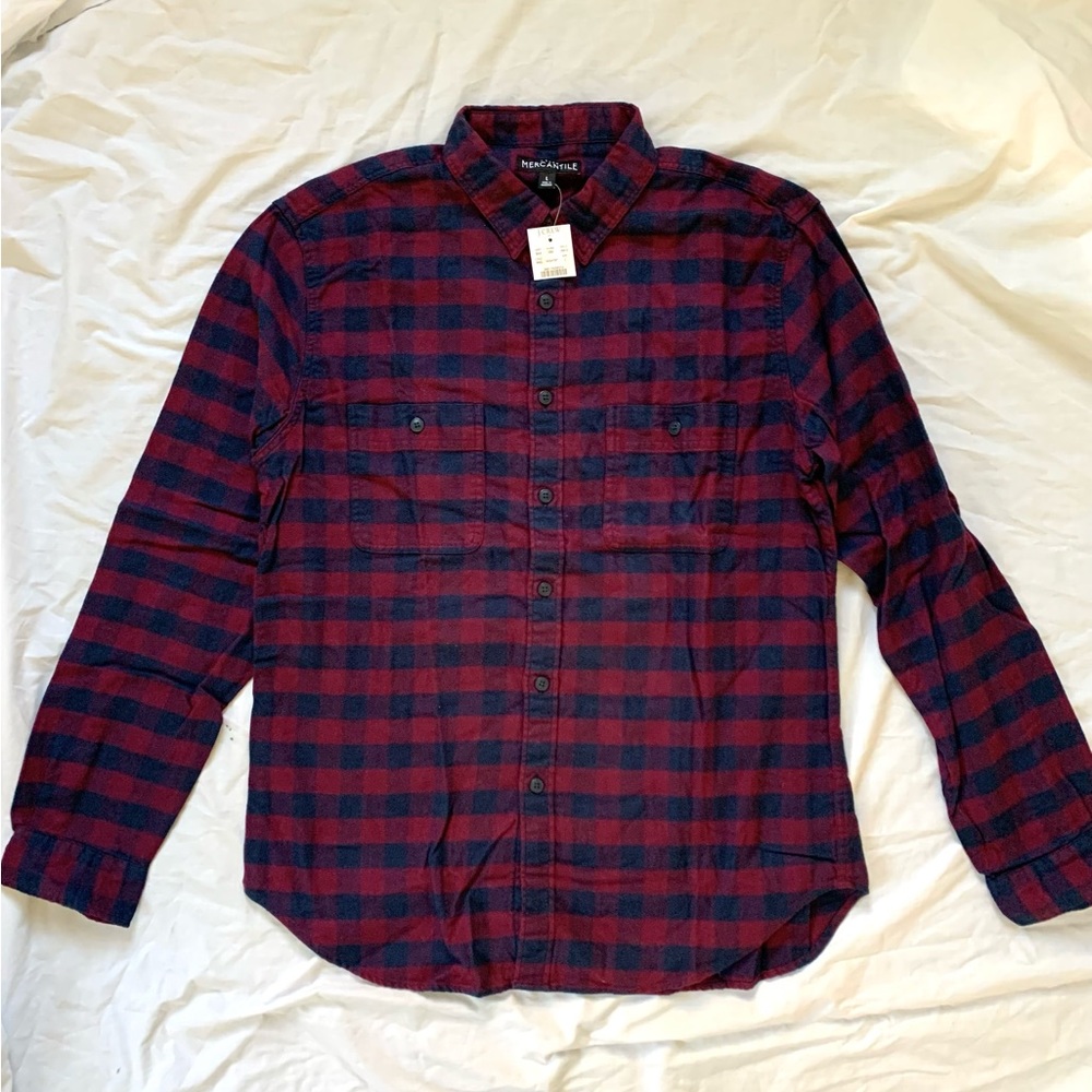 NWT J. Crew Red and Navy Plaid Button Down, size L